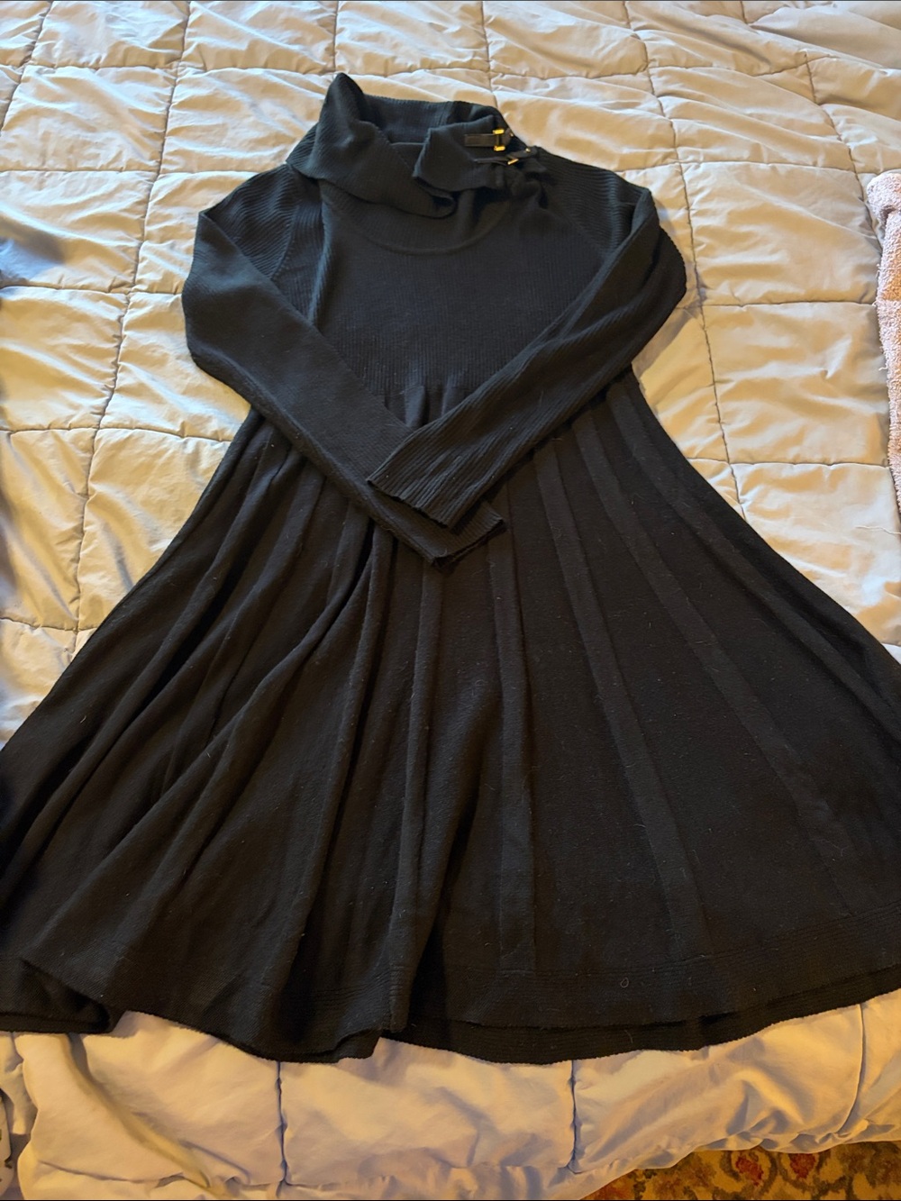 Dana Buchman Dark Black Long-Sleeve Knit Dress with Funnel Neck